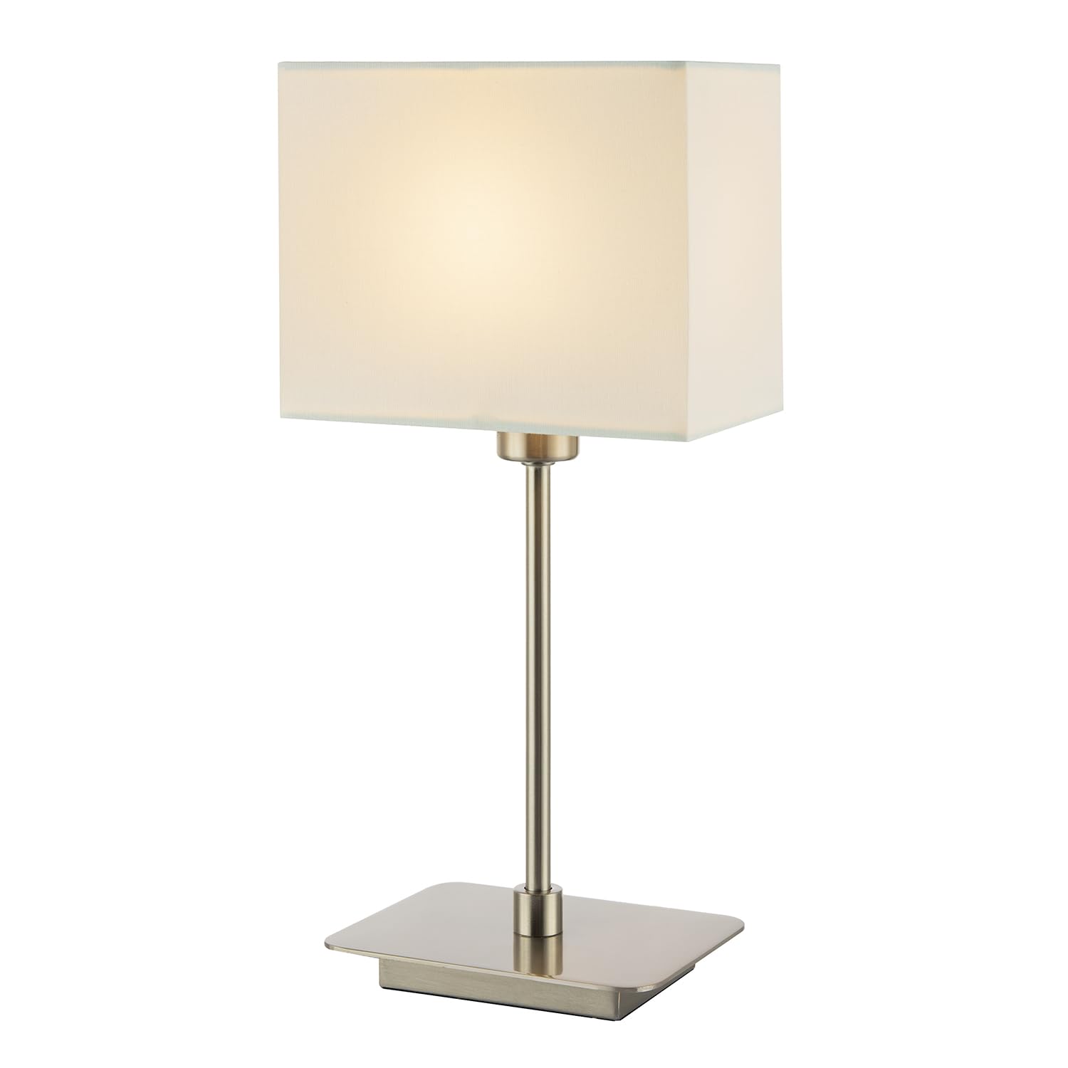 Happy Homewares White Contemporary Satin Nickel Bedside Table Lamp With Cotton Fabric Shade