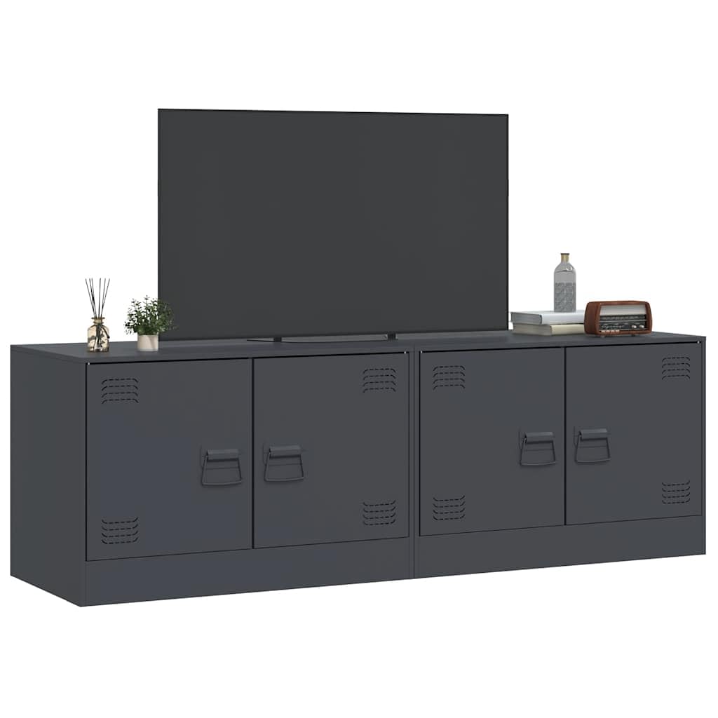 TV-Schränke 2 STK. Anthrazit aus kaltgewalztem Stahl 67x39x44 cm, 2 Fächer, 2 Metallgriffe, 70 kg Tragkraft je Stück, platzsparend für Wohnzimmer, Gaming und Heimkino
