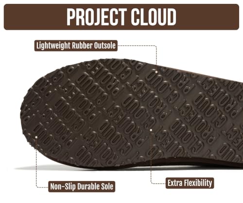 Image of Project Cloud Mens Slippers Genuine Leather Australian Shearling Slippers | Memory Foam Insole Non Slip Fuzzy Shoes Indoor Outdoor Warm Cozy Footwear Everyday Comfort Soft Lining Cushioned Sole Easy On