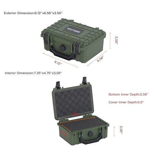 Image of MEIJIA IP67 waterproof hard compact case,Customizable Fit Foam,8.12 inchx6.56 inchx 3.56 inch,Fit Use of Drones, Cameras,Equipments,lens (Green)