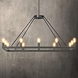 7 PANDAS Rustic Vintage Rectangle Farmhouse Chandelier, 12-Lights Antique Industrial Country Style Large Pendant Light Island Light for Dining Room, Kitchen, Hallways, Entryway, Living Room, W40''
