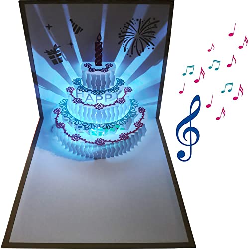 3D Changeable Colors Light Music Birthday Cards, Pop Up Warming Led Colourful Musical Cake Happy Birthday Greeting Cards Postcards For Mom Wife Sister Boy Girl And Friends 1 Pack #TOP2