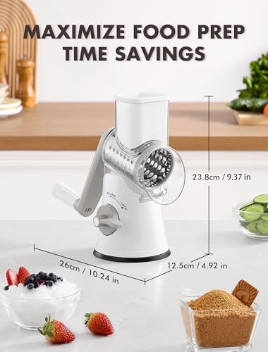 Image of GDL Rotary Cheese Grater Hand Crank with 5 Interchangeable Blades - Upgraded Cheese Shredder Featuring Strong Suction Base for Cheese Shredding, Wavy Slicing, Nut Grinding, Ice Shaving