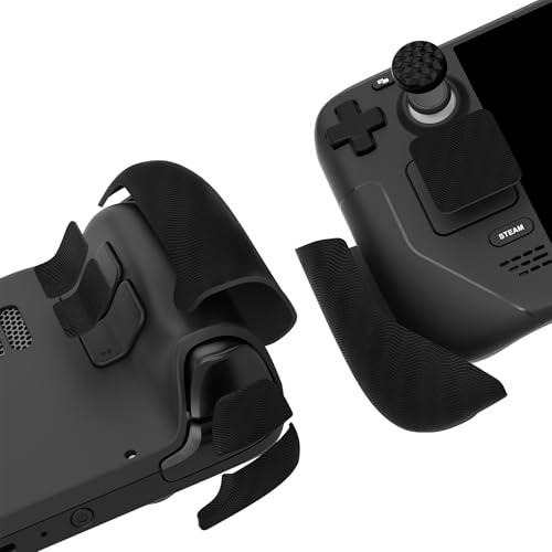 Image of PlayVital Professional Textured Soft Rubber Pads Handle Grips for Steam Deck LCD & OLED, Trackpads Skin Grip Enhancement Back Button Protective Stickers with Thumb Grips -Water Ripple Textured Black