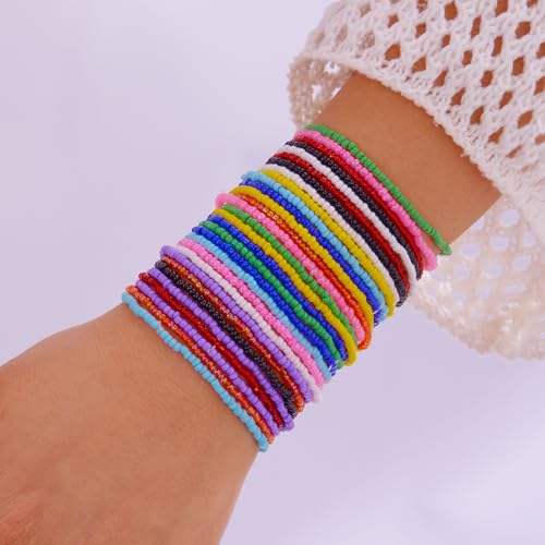RINHOO Bohemian Seed Beaded Bracelet Set - Adjustable Stretch Stackable Multilayer Elastic Bracelets, Handmade for Women Summer Beach Vacation Jewelry Gifts4