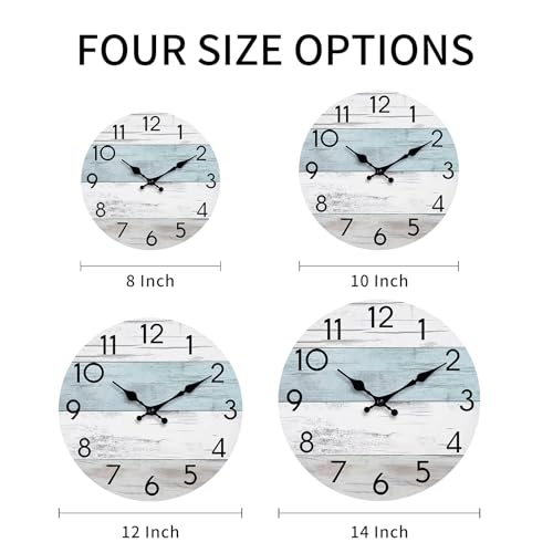 Image of KECYET Wall Clock Silent Non-Ticking Wooden Clocks Battery Operated 8 Inch Small Country Retro Rustic and Beach Style Decorative for Kitchen, Home, Bathroom, Bedroom (Blue)