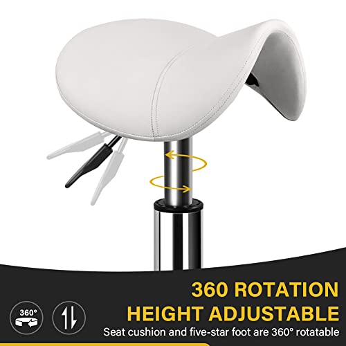 Miniatura 4 de Wkwker Taburete De Alta Resistencia Con Ruedas Giratorio Hidráulico Ajustable Taburete Giratorio Ergonómico De Cuero Grueso Para Cocina, Laboratorio, Oficina, Salón, Mensaje, Taburete, Color Blanco