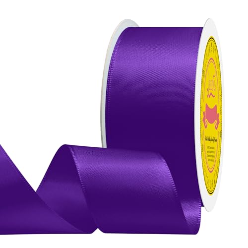 Image of Double Face Purple Satin Ribbon 1-1 /2 inch X 25 Yards Polyester Purple Ribbon for Gift Wrapping Very Suitable for Weddings Party Hair Bow Invitation Decorations and More