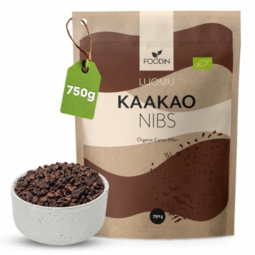 FOODIN Kakao Nibs Bio 750g Ungesüßte Kakaonibs aus Bio Rohkakao Organic Cacao Nibs & Raw Cocoa Nibs für Müsli Smoothies Backen & Vegane Rezepte