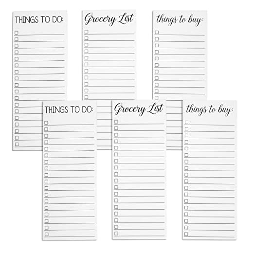 Paper Junkie Magnetische Notizblöcke – (Set, 6 Stück) - Magnetische Rückseite - To-Do-Liste, Einkaufszettel, Erinnerungshilfe, Vordruck auf Englisch - Liniert , 3 Designs, 8,9 x 22,9 cm - AUSVERKAUF