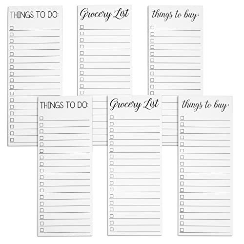 Paper Junkie Grocery & Shopping List Magnetic Notepad for Fridge - 6-Pack Slim Notepads, 3.5 x 9 In, 60 Sheets per Pad, White Magnetic Backing - Checkboxes for To-Do & Grocery Items