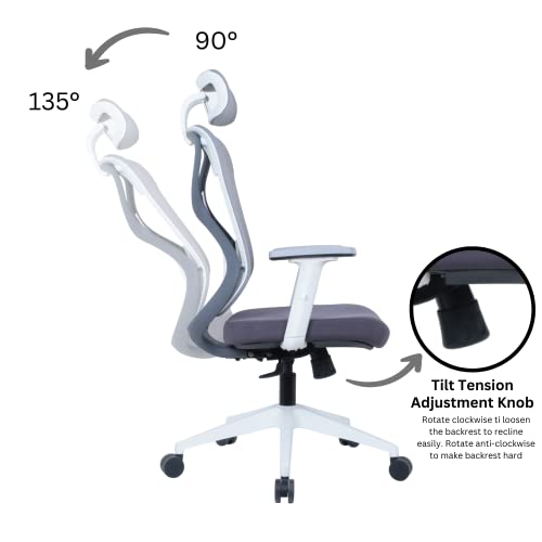 Image of ErgoLab Glider Eco Office Chair | 3 Year Warranty | High Back Ergonomic Mesh Chair for Office Work at Home, Revolving Computer Chair Cushion Seat and Adjustable Height and 1D Armrests - White Grey