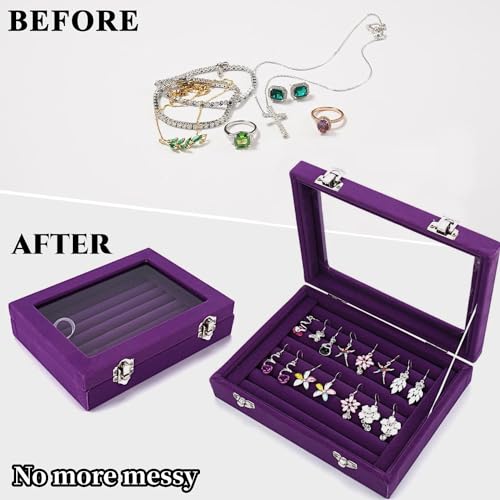Gymrichy GR-SLOT-PURPLE Velvet Glass Jewelry Ring Display Stand Storage Box Ring Earrings Jewelry Box Ring Holder Case thumb #4