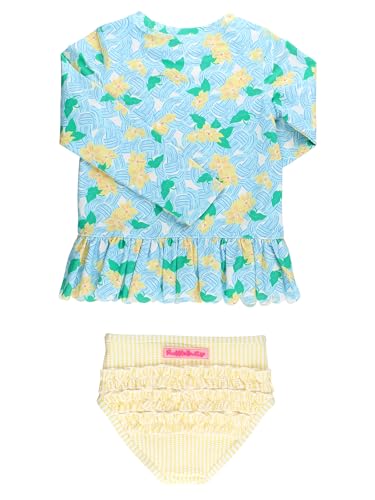 Image of RuffleButts Baby /Toddler Girls Scalloped Long Sleeve Rash Guard 2-Piece UPF50+ Sun Protected Swimsuit