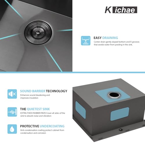 Image of Kichae 25 Inch Black Laundry Sink - 25x22 Kitchen Sink Drop In Utility Sink 12 inch Deep Sink Topmount Single Bowl Stainless Steel RV Laundry Sinks Handmade with Accessories