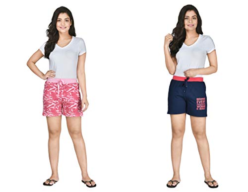 Image of Club A9 Women's Regular Fit Cotton Printed Shorts (Multicolor,M) (Pack of 2) (WSCOMRIB2 2010 M)