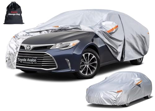 Image of Kayme 6 Layers Sedan Car Cover Custom Fit for Toyota Avalon (2004-2026), Waterproof All Weather for Automobiles,Rain Sun UV Protection.Silver