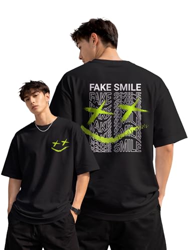 Image of fanideaz Mens Oversized Printed Half Sleeve Branded Cotton T-Shirt for Mens || Back Printed t Shirts for Men || Oversized t Shirts for Men