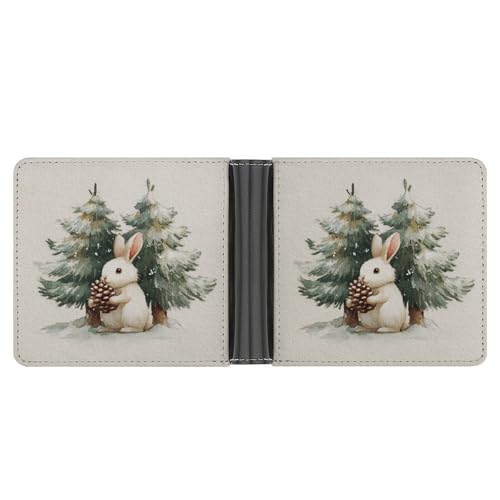 White Rabbit Holding Pine Cone Watercolor Soft PU Leather Bifold Wallet, Coin Purse Credit Pass Case, Durable Card-Holder Slim Billfold for Men Woman Money Storage3