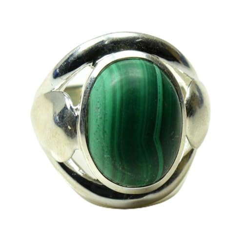 Bague en malachite naturelle homme argent cabochon ovale vert