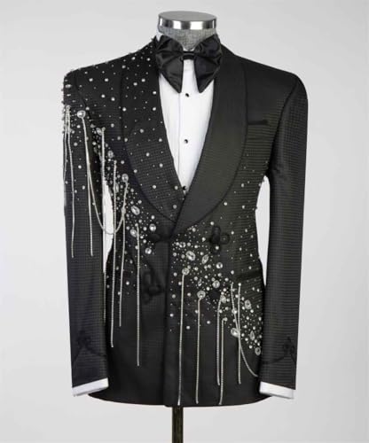 Men's Tuxedo Suits with Rhinestone Shiny Double Breasted Blazer Prom Slim Jacket Pants Set for Wedding,Party,Dinner2