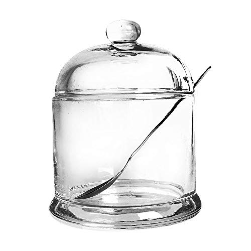 Vencer Thickened Glass Sugar Bowl With Lid and Stainless Steel Sugar Serving Spoon 105 Ounces 300 MLSugar Canister Sugar Dispenser VFO-026