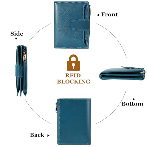 Image of Airkit Small Wallet Women RFID Blocking Soft Leather Bifold Compact Card Holder Wallet for Women with Zipper Coin Pocket 4 ID Window
