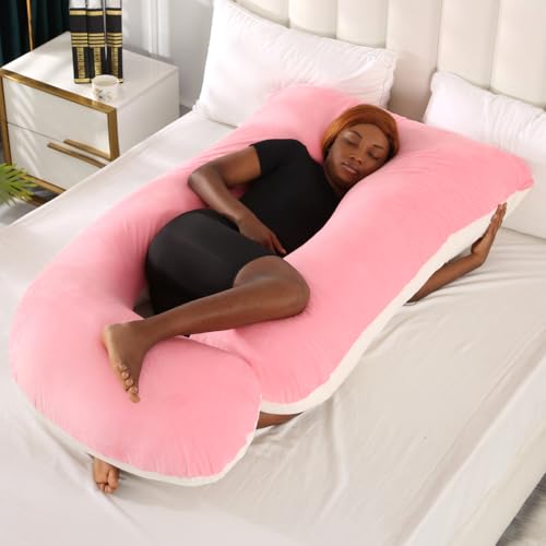 Image of Full Body Pregnancy Pillow - 68Inch U-Shaped Maternity Pillow with Removable Washable Velvet Cover for Back, Legs, HIPS & Belly Support, Improves Sleep for Pregnant Women