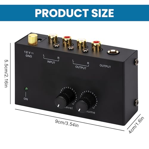 Phono Vorverstärker Plattenspieler：Phono Preamp für Plattenspieler mit MM Abtast Systemen, RCA Input & Output, Verstärker Stereo mit Pegel, Vorverstärker für Plattenspieler mit DC 12V-Adapter-Schwarz