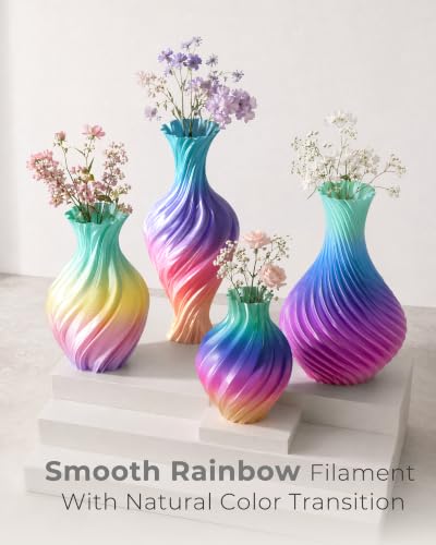 Image of YOOPAI Silk Rainbow PLA Filament 1.75mm, Multicolor Gradient PLA 3D Printer Filament, Glossy Silk Shine, Smooth Printing, Color Changing Filament 1kg Spool (2.2lbs)，Rainbow Silk 03