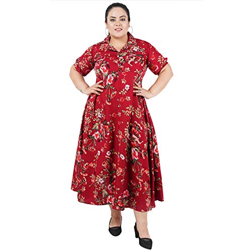 Image of Indietoga Women's Floral Printed Crepe Fit and Flare Maxi Dress (2XL to 10XL)