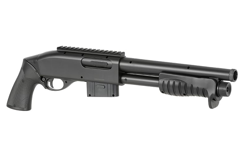 Escopeta de Airsoft de Muelle M401 con Hop up Ajustable, Marca Double Eagle, de ABS con Cargador de 18 Bolas de Capacidad, Potencia 330 fps o 1 Julio, compacta, 540 mm y 735 g, Calibre 6 mm