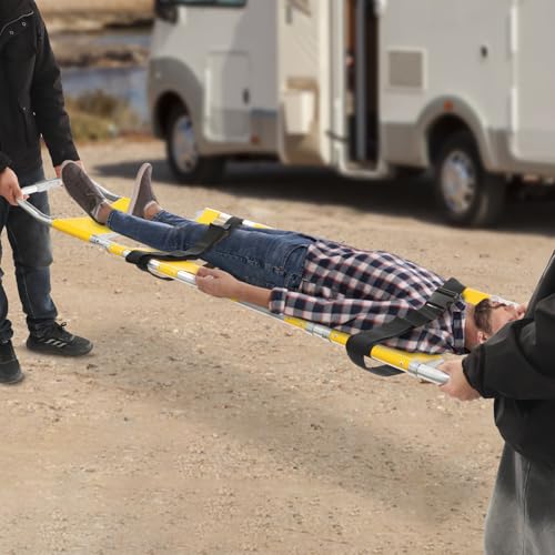 TREMENPOW 80\" x 17\" Foldable Aluminum Scoop Stretcher EMS Portable Rescue Stretcher with Adjustable Length Patient Transport Medical Stretcher with Safety Belt and Hinge Device, 350 Lb Load Capacity - Thumbnail 4