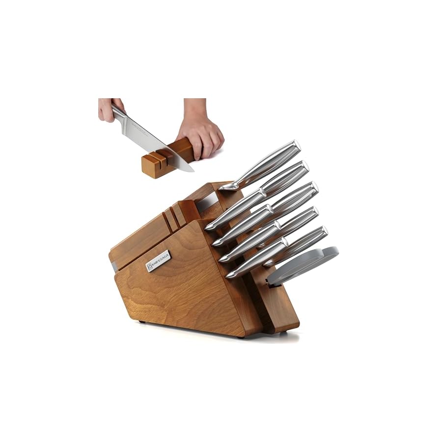 Kitchen Knife Block Set, 12-Piece with Sharpener | Japanese High Carbon Stainless Steel Knives Set for Kitchen