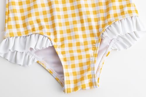 Image of LIZENS Girls One Piece Swimwear Checker Print Ruffles Bathing Suit for Kids Size 2-12