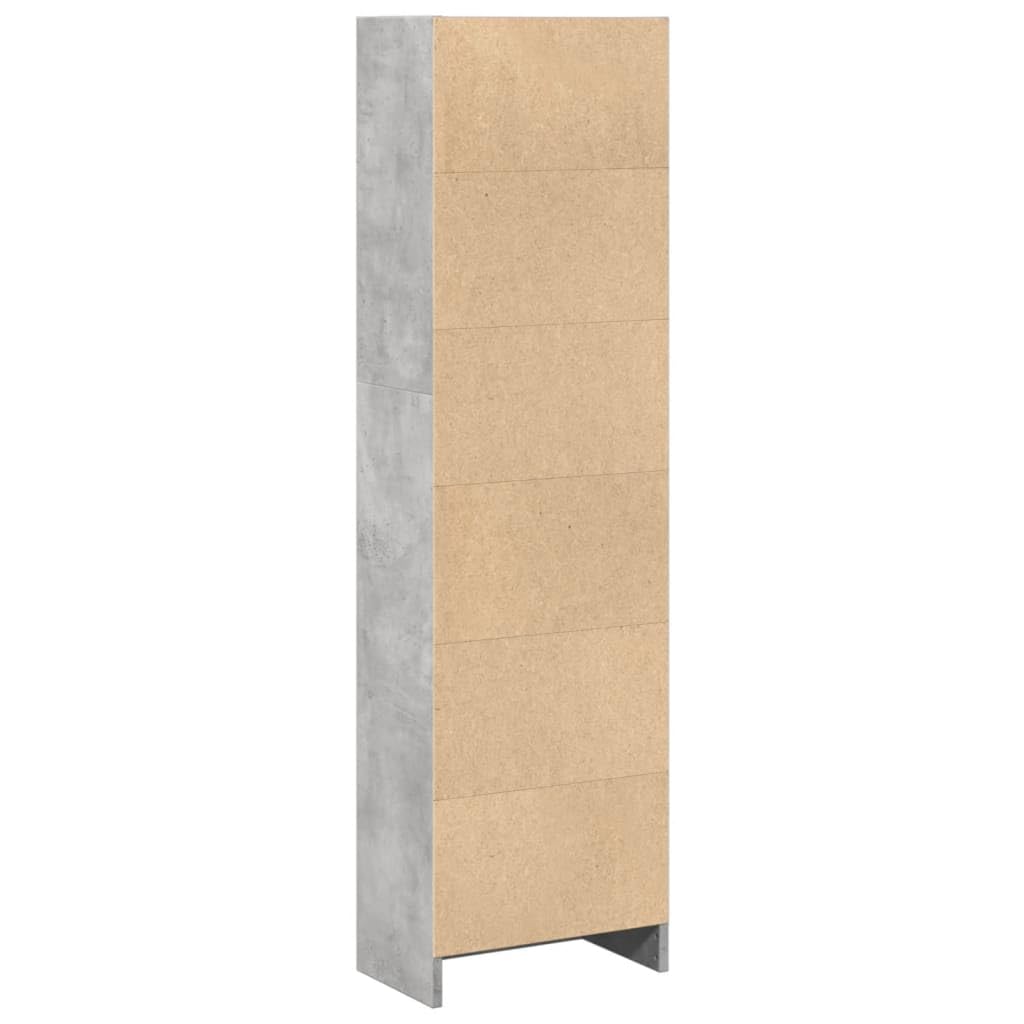 Bücherregal Betongrau aus Holzwerkstoff 40x24x143 cm, Standregal mit offenem Regalsystem, Stauraum für Bücher, Akten und Deko, vielseitiges Aufbewahrungssystem für Wohnzimmer und Büro