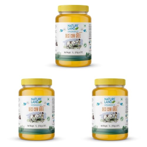 Image of Natureland Organics Premium Cow Ghee 1Ltr - 100% Organic Indian Cow Ghee - Billona Ghee 1ltr (Pack of 3)