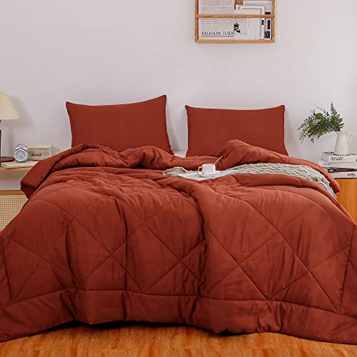 Atsense Burnt Orange Comforter Set King Size, Ultra Soft Microfiber, 3 Pieces Solid Rust Comforter Bedding Sets For Women And Men, Lightweight And Warm Reversible Duvet Insert For All Season #TOP12