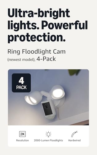 Image of Ring Floodlight Cam, Wired (newest model), Home or business security, Wide-Angle Retinal 2K Video, 6x Enhanced Zoom, Ultra-Bright Floodlights, 4-Pack, White