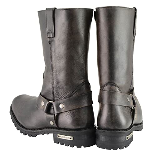 Image of Milwaukee Leather Men's Distressed Brown Leather Wide Width 11-inch Square Toe Harness Motorcycle Boots MBM9005W - 14W