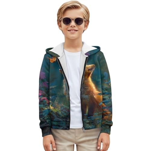 Wolf Theme Boys 8-16 Years Zip Up Hoodie Comfy Long Sleeve with Pockets Casual Kid Hooded Sweatshirts4