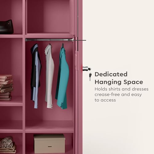 Image of Interio by Godrej Luminex NX 2-Door Steel Almirah (Textured Dusty Rose), 1-Year Warranty, 1 Locker, 5 Shelves