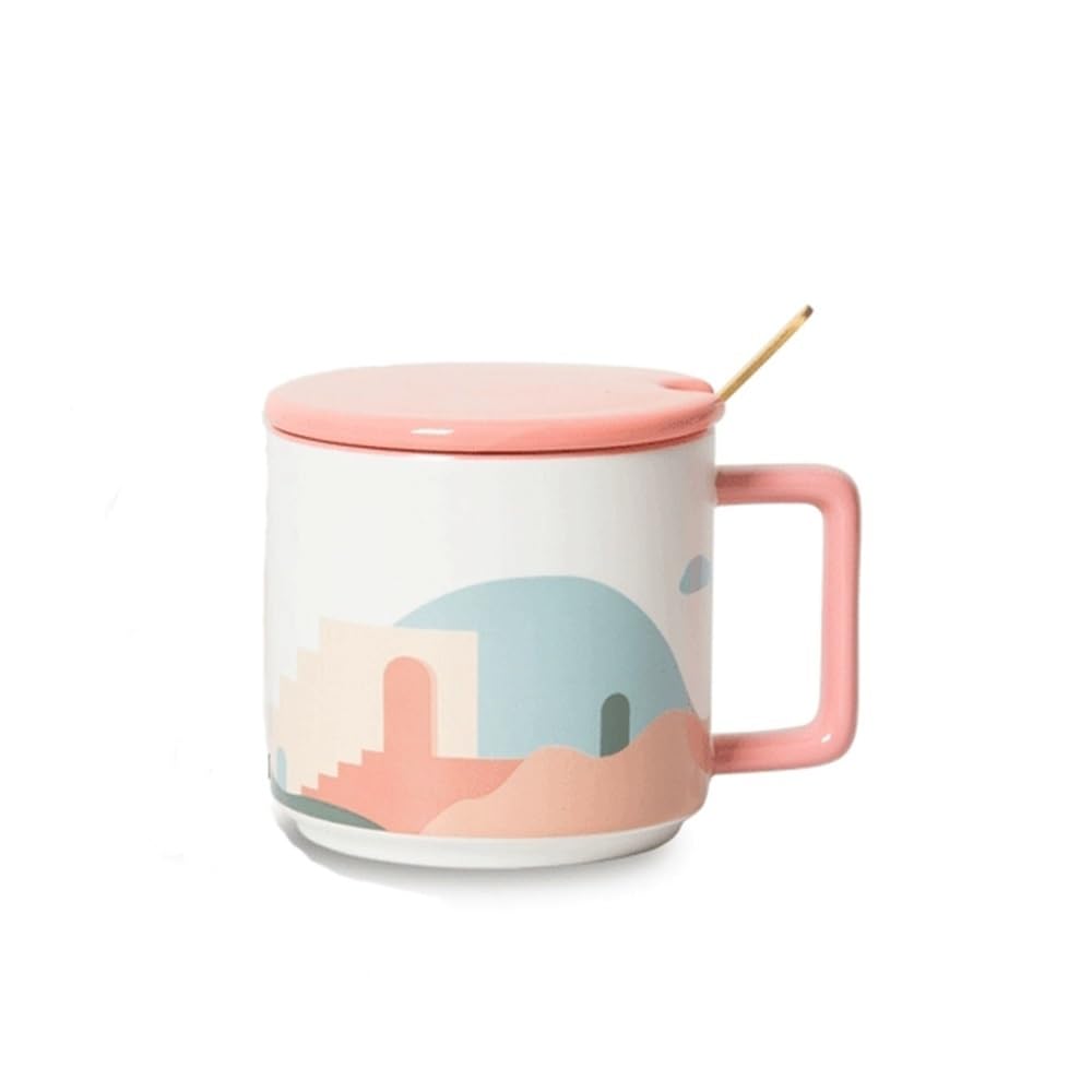 Tasse à café en céramique marron 425ml, mug haut de gamme avec couvercle