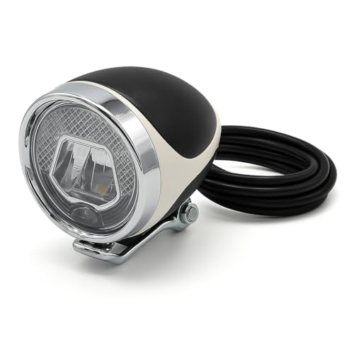 FUKUKAWA Vintage LED Headlight for Bicycle, E-Bike & Electric Scooter | 6–48V DC Waterproof Front Lamp | Chrome Metal Body | Long-Life LED | Easy M6 Mount | Classic Retro Design