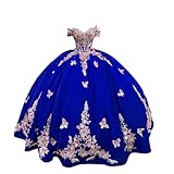Mauuwy Royal Blue Velvet Off Shoulder Quinceanera Dresses Ball Gowns for Women Gold Appliques Sweet 16 Dresses Vestidos para 15 años quinceañeras Size 4