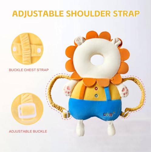 Image of Baby Head Protector Backpack, Toddler Baby Head Protection Backpack with Baby Knee Pads Alarm Function for Walking & Crawling, Soft, Breathable and Wearing Safety Baby Head Protector-Yellow Lion