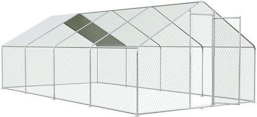 Efficraft Large Metal Chicken Coop with Cover, Outdoor Chicken Run Predator-Proof, Chicken Pen with Durable Frame for 10 Chickens, Walk-in Poultry Cage for Yard Farm, Easy Setup Hen Duck Rabbit House