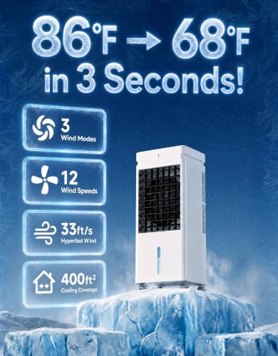 Portable Air Conditioners, 3 Wind Modes, 12 Speeds, 70° Oscillation, XL Water Tank, Evaporative Air Cooler, Swamp Cooler Air Conditioner Portable, Personal Air Conditioner Air Cooler for Bedroom Room — view 2