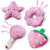 MOSYZEO Small Dog Toys, Squeaky Dog Toy for Small Dogs- Pink Cute Puppy Toys, 4 Packs Pet Chew Toys for Fun, Interactive Dog Plush Toys for Puppies, Doggie Birthday Gifts