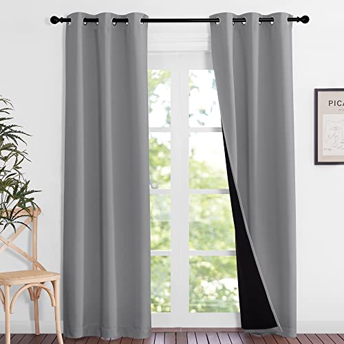 Image of NICETOWN Full Shade Curtain Panels, Pair of Energy Smart & Noise Blocking Out Blackout Drapes for Dining Room Window, Thermal Insulated Guest Room Lined Window Dressing(Silver Grey, 37 x 84 inch)